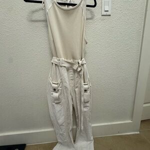 Free People Cream Ribbed Pant Suite